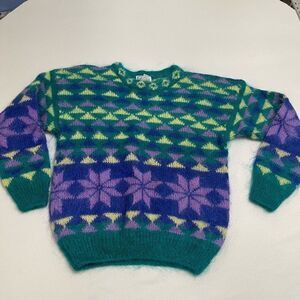 Gallagher Mohair Teal Geometric VTG Sweater Size Medium